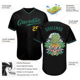 Custom Black Kelly Green-Gold Authentic Skull Pineapple Head Baseball Jersey