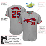 Custom Gray Red-Navy Authentic Baseball Jersey