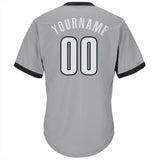 Custom Gray White-Black Authentic Throwback Rib-Knit Baseball Jersey Shirt