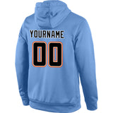 Custom Stitched Light Blue Black-Orange Sports Pullover Sweatshirt Hoodie