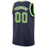 Custom Navy White Pinstripe Neon Green-White Authentic Basketball Jersey