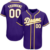 Custom Purple White-Gold Authentic Baseball Jersey