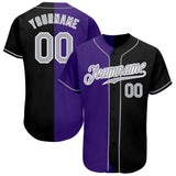 Custom Black Gray-Purple Authentic Split Fashion Baseball Jersey