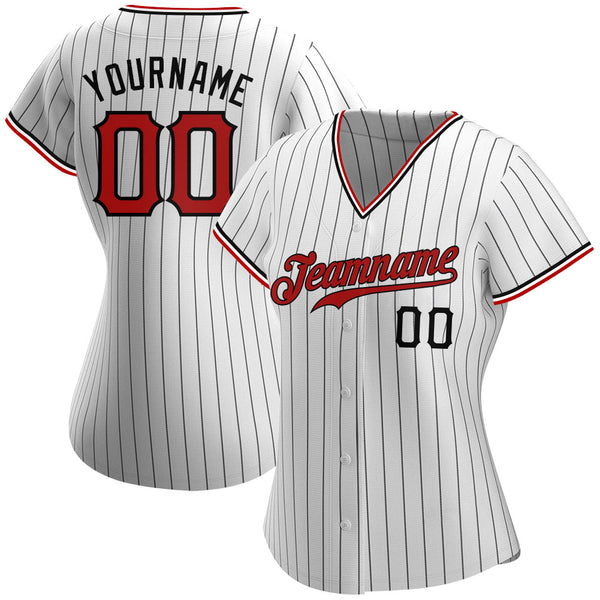 Design Team Baseball Red Black Authentic White Black Strip Jersey On ...