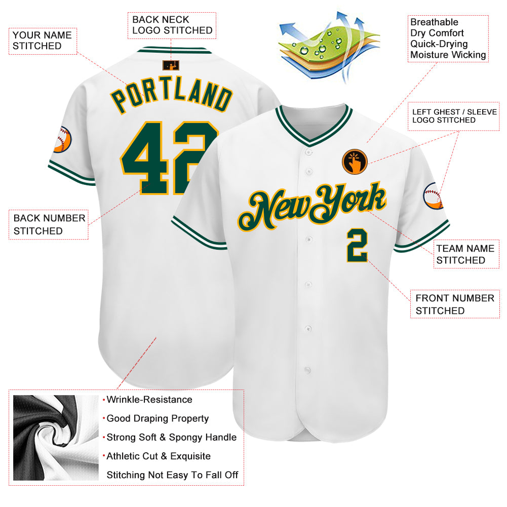 Custom Green White Strip Orange-White Authentic Baseball Jersey