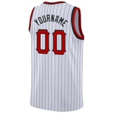 Custom White Black Pinstripe Red-Black Authentic Basketball Jersey