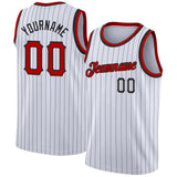 Custom White Black Pinstripe Red-Black Authentic Basketball Jersey